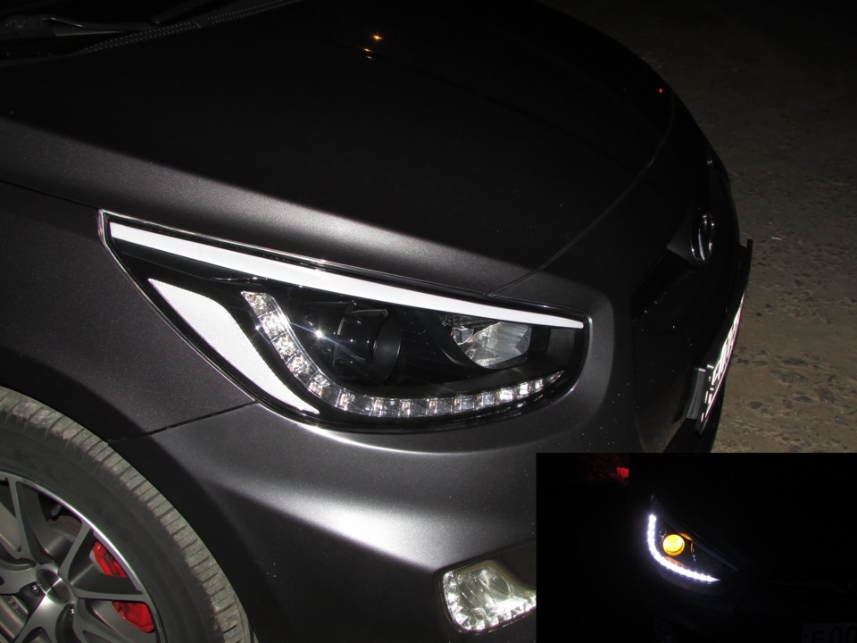 Фары на солярис 2012 года. Оптика led Hyundai Solaris 2011. Led фара Hyundai Solaris 2011. Светодиодные линзы в Hyundai Solaris 2012г. Габаритные огни Hyundai Solaris 2013.