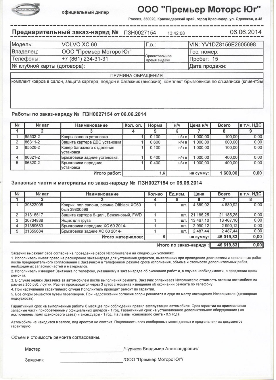 Образец заполнения заказ наряд