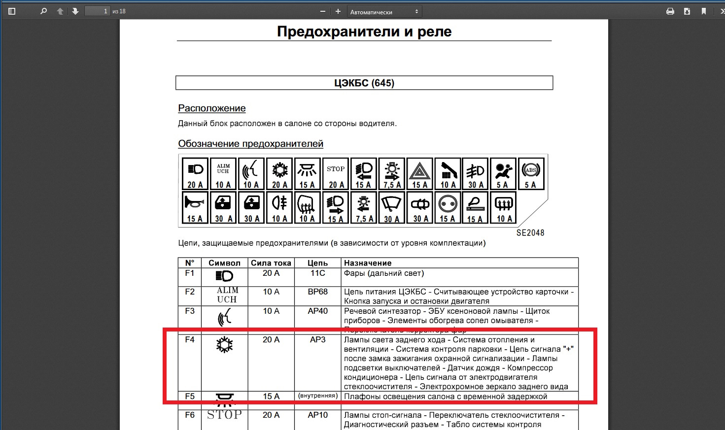 Предохранитель заднего хода