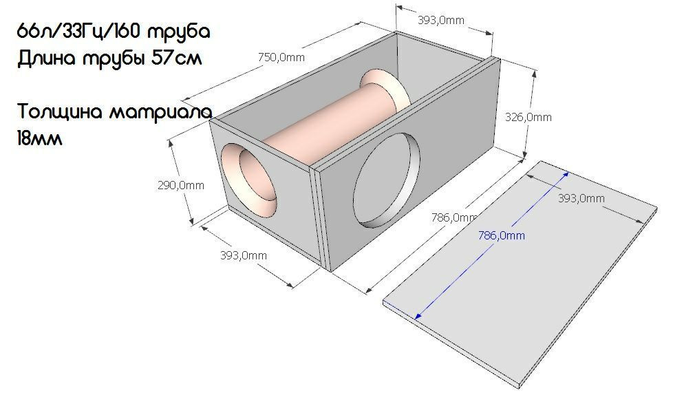 Короб под 18 сабвуфер чертеж на трубе