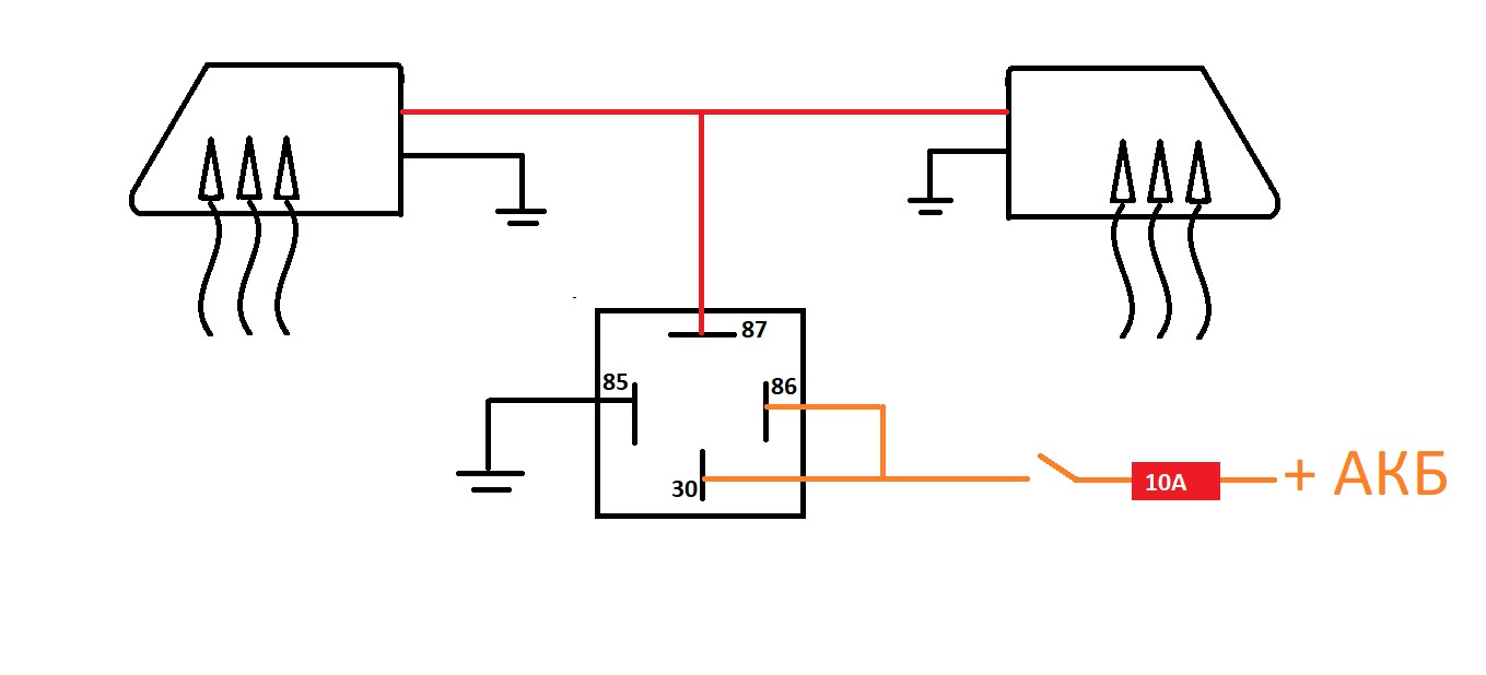 Схема подключения реле подогрева зеркал