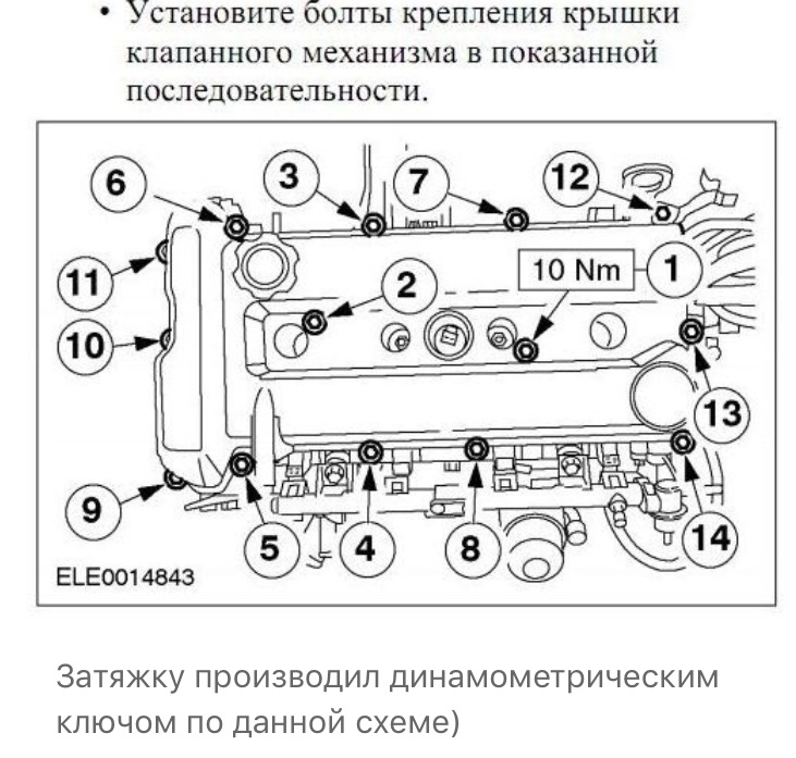 Схема затяжки болтов клапанной крышки форд фокус 2