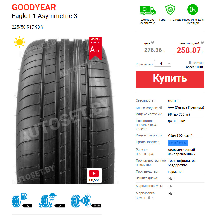 Goodyear eagle f1 asymmetric 3 отзывы