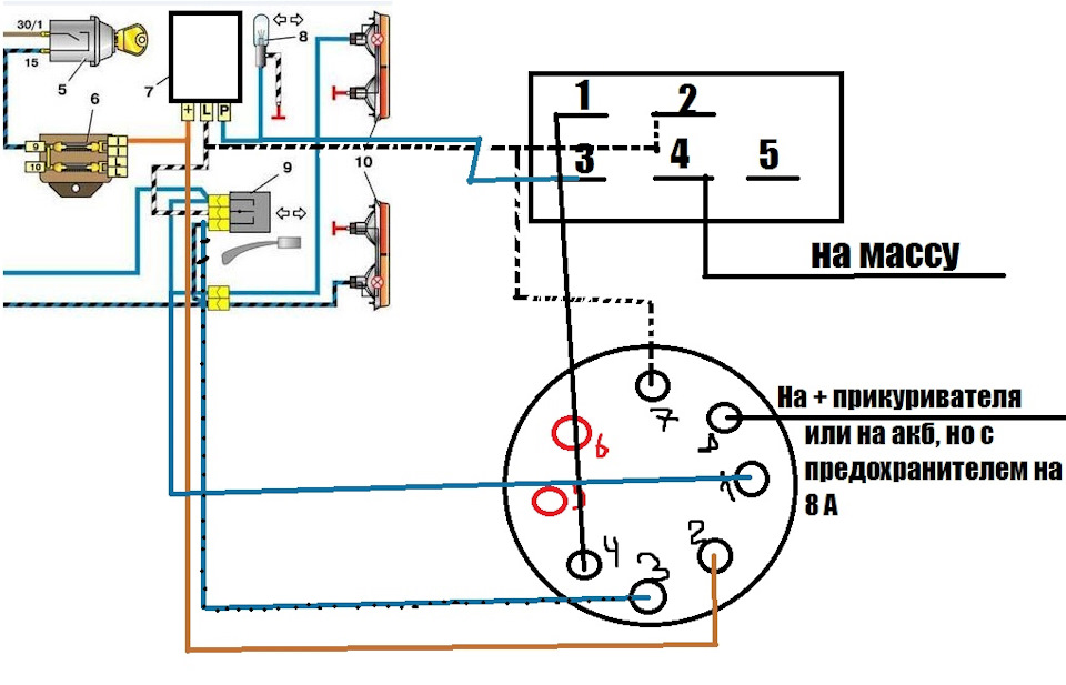 Схема подключения реле поворотов ваз 2104