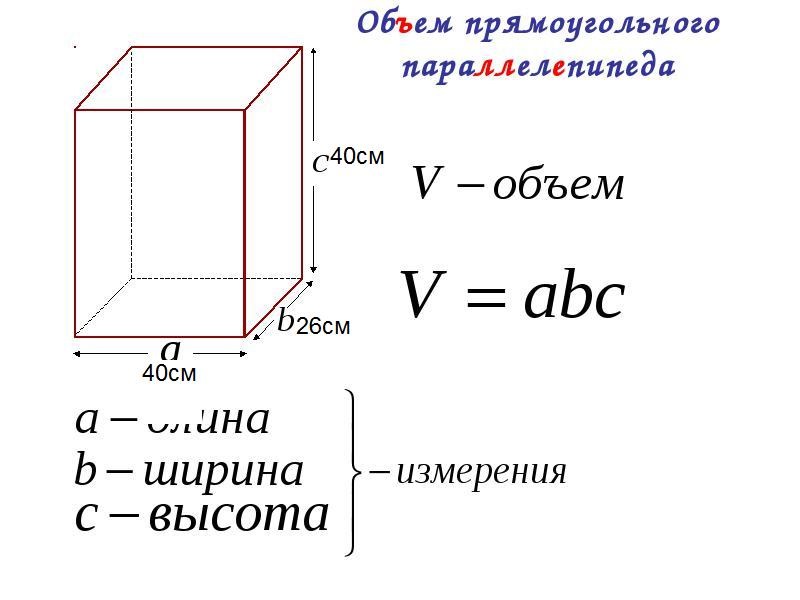 Найти объем прямоугольного параллелепипеда 5 класс формула