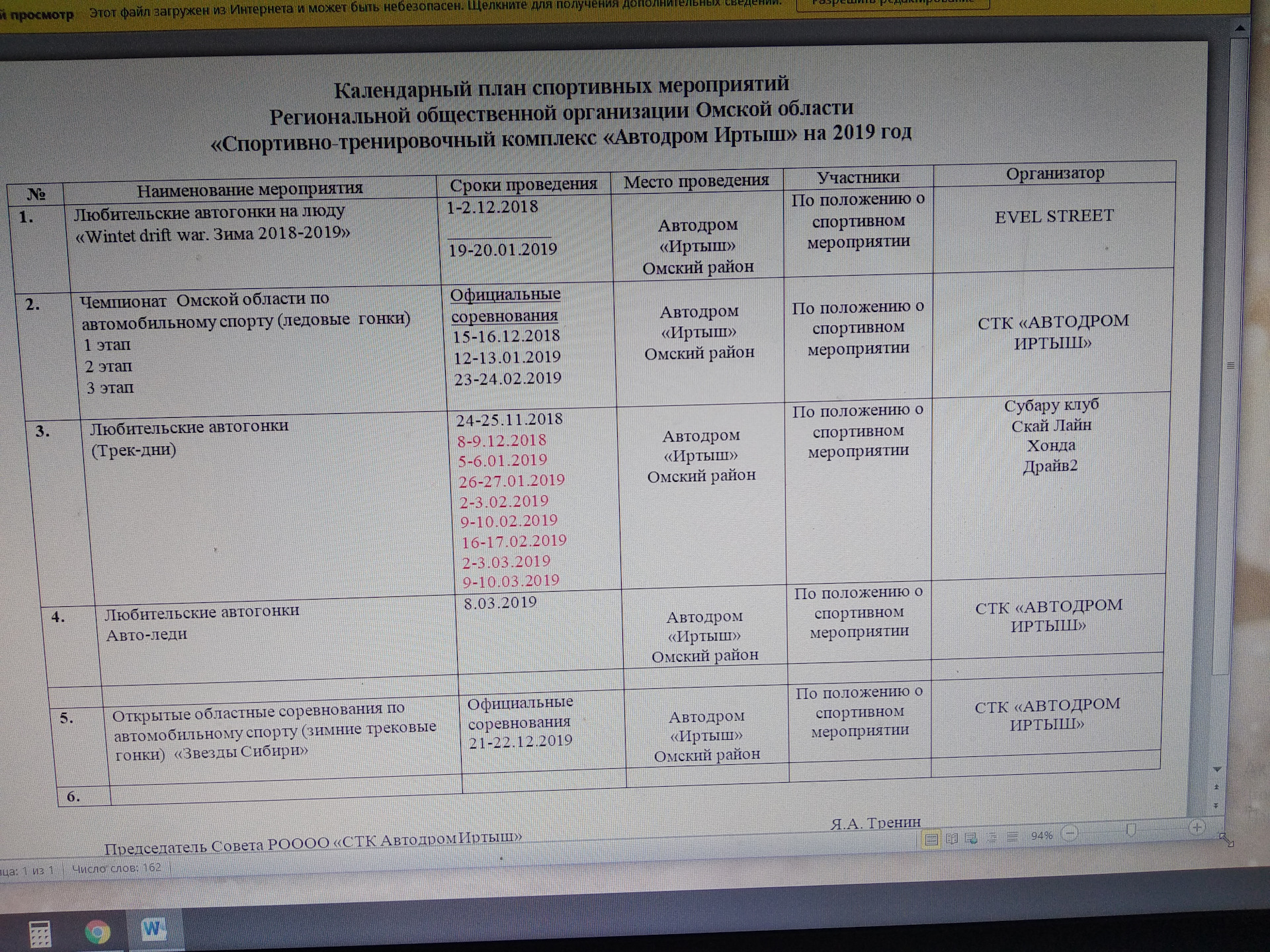 Единые календарные планы физкультурно спортивных мероприятий