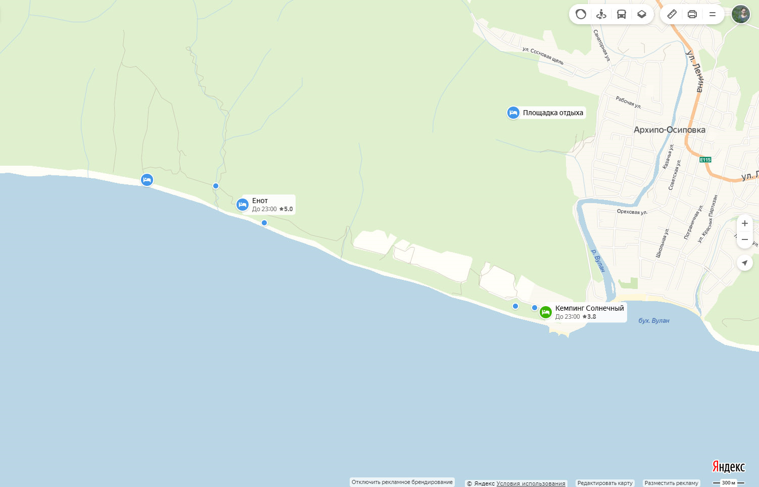 Кемпинги на черном море карта