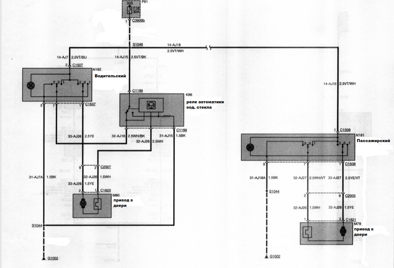 Схема проводки стеклоподъемников форд фокус 2
