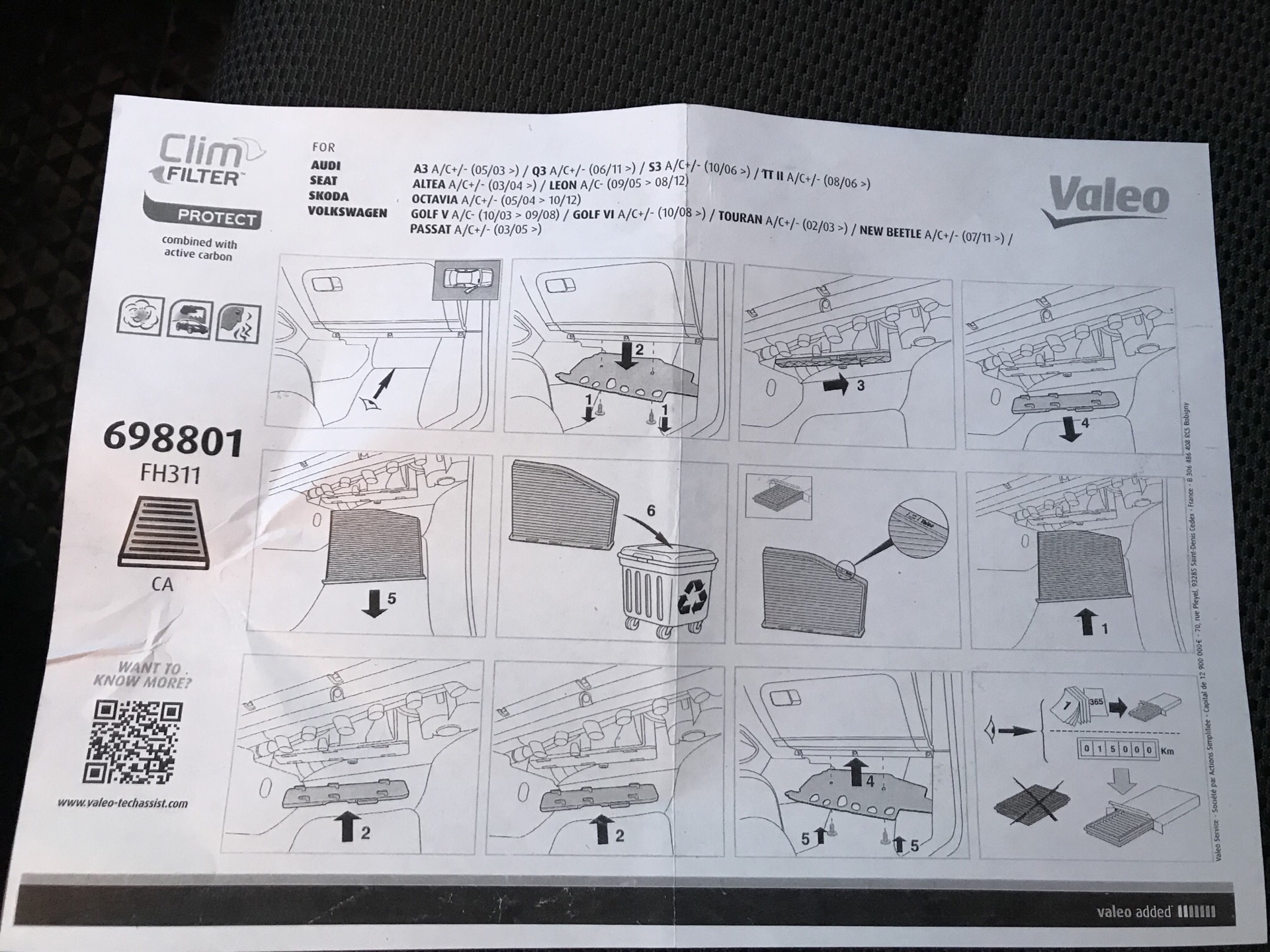 Фильтр салона VALEO 698801. Салонный фильтр VALEO 698801. Инструкция внутри. Touran 1.6 5t1 инструкция по эксплуатации книга.