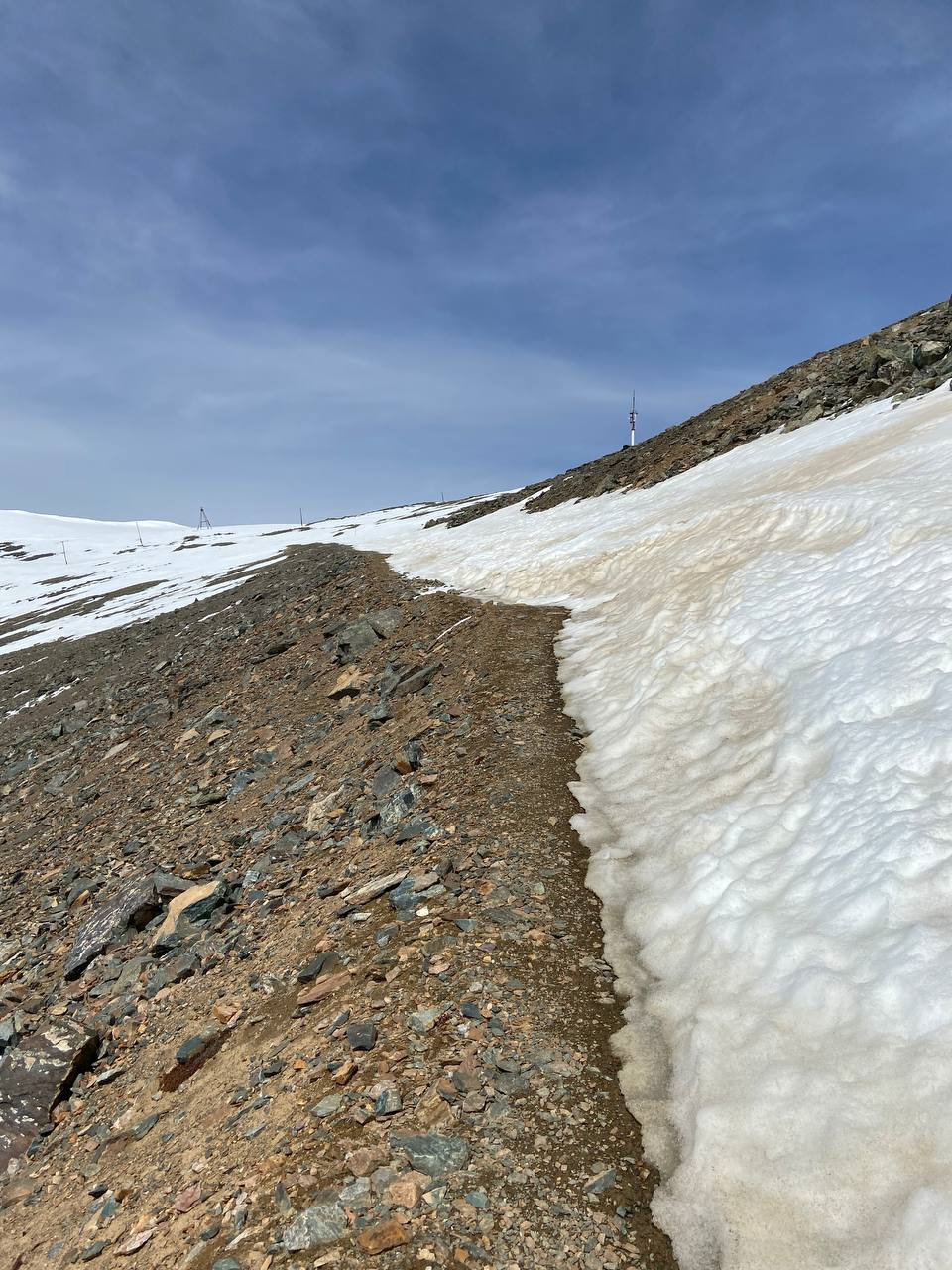 Под снегом — дорога, справа — обрыв. Между ними полоска сантиметров 30, по которой мы и идём потихоньку наверх… А впереди уже виден шпиль ретранслятора. — Lada 4x4 3D