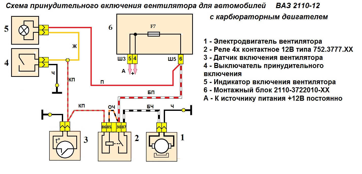 Схема электропроводки вентилятора ваз 2110