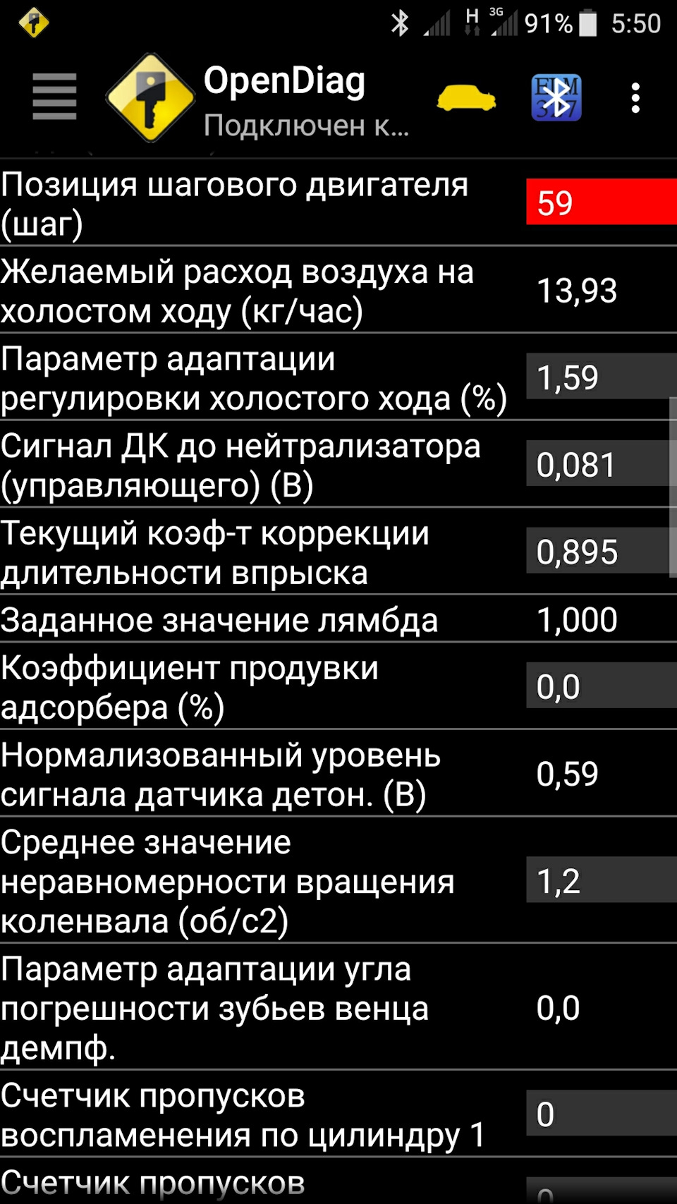 Параметр адаптации демпфера в диапазоне 1 приора