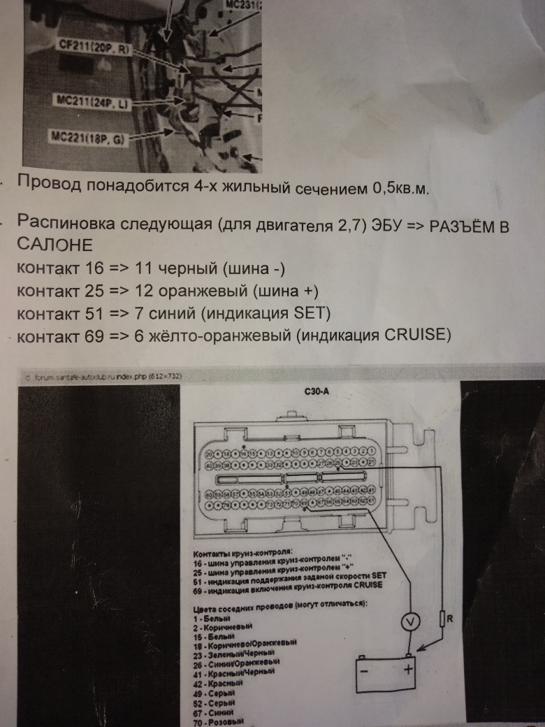 Круиз не заработал — хотя все подключил верно. Нужен совет. — Hyundai Santa  Fe (2G), 2,7 л, 2008 года | своими руками | DRIVE2