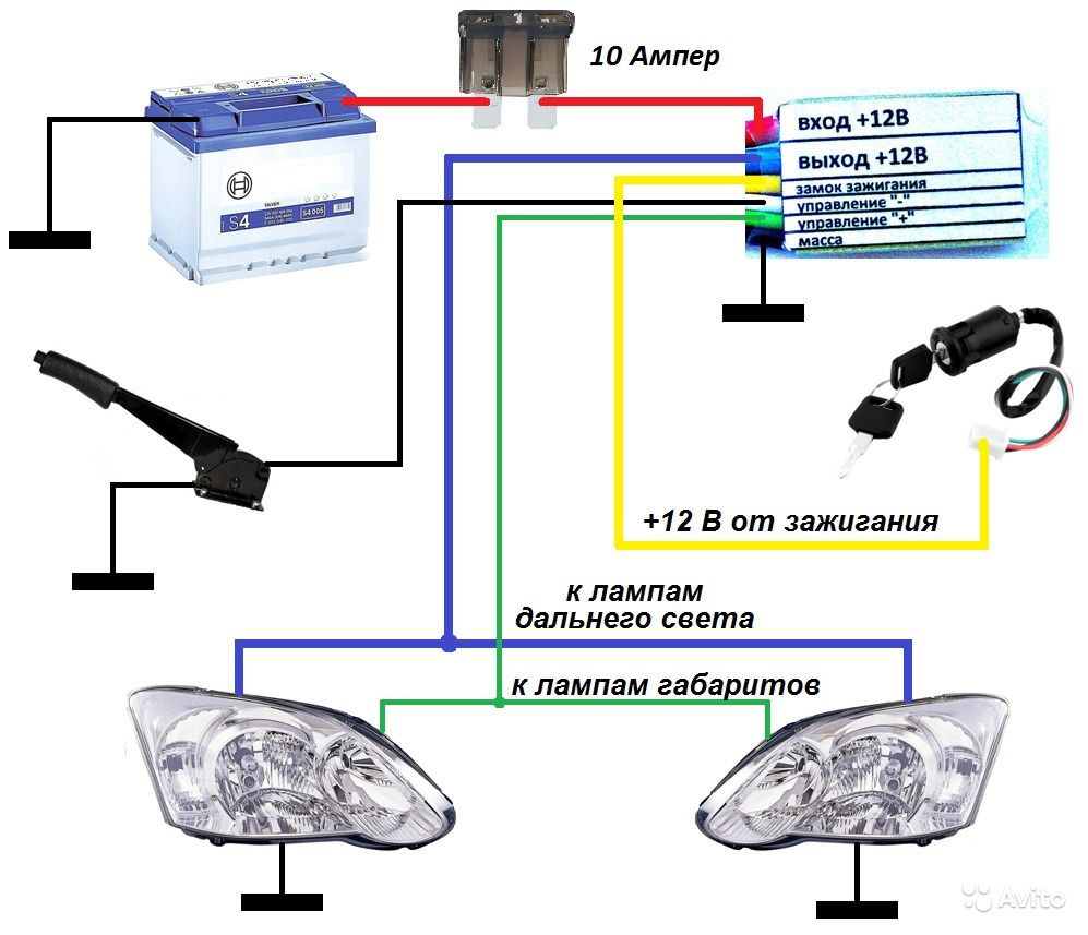 Схема подключения фсо через реле на дальний свет