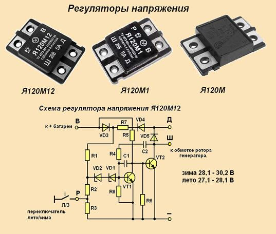 Принципиальная схема регулятора напряжения автомобильного генератора