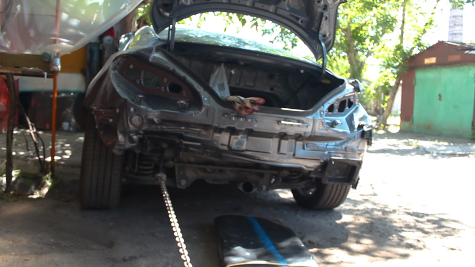 Метод ПДР удаление вмятин без покраски. Тянем лонжерон без стапеля ...