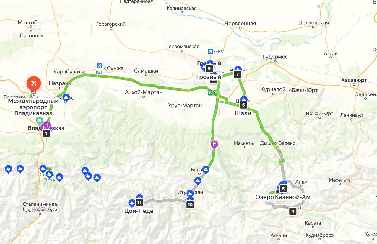 Карта путешествий по северному кавказу