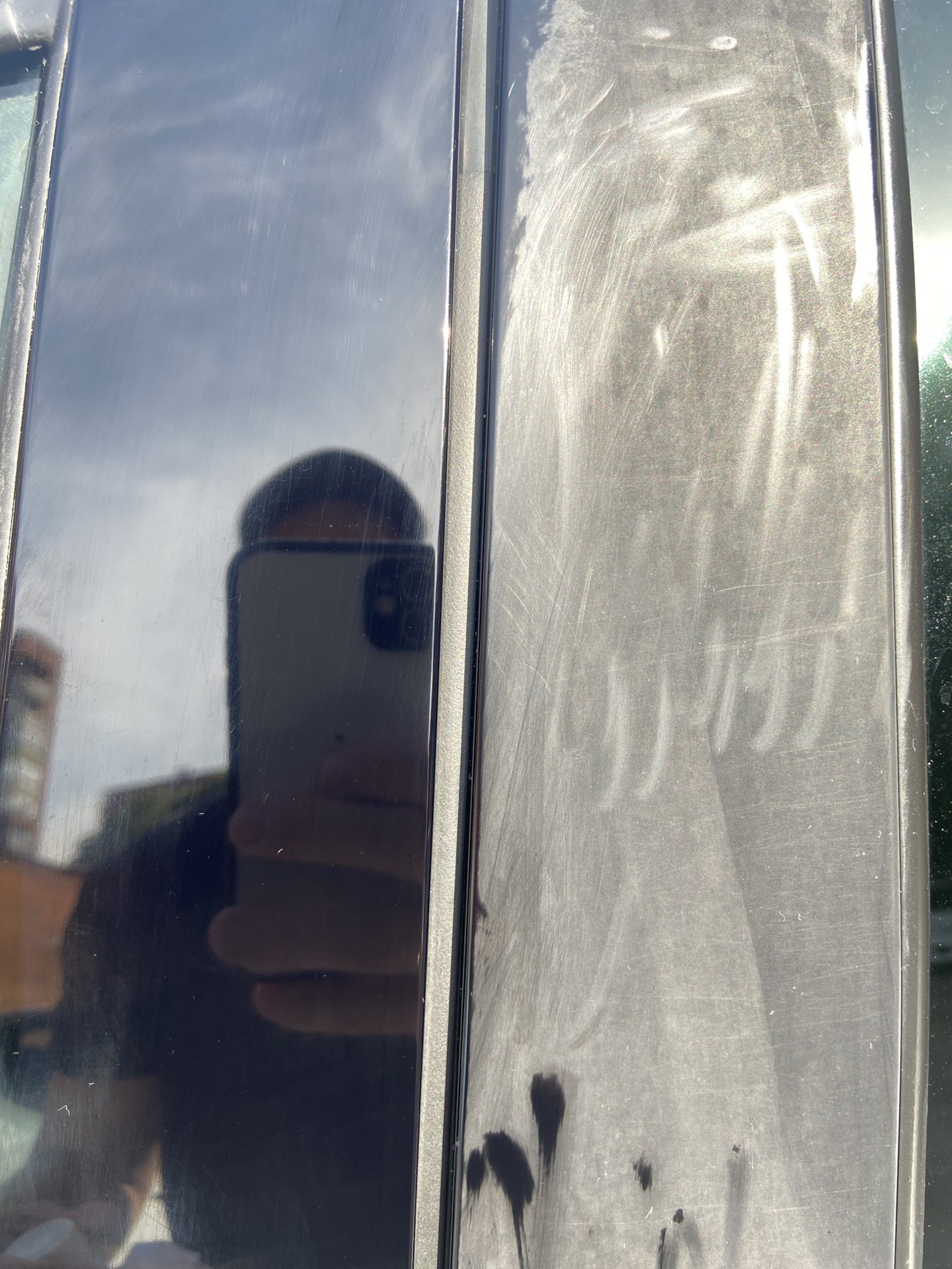 Полировка черного внешнего пластика на дверях — Skoda Superb Mk2, 1,8 л ...