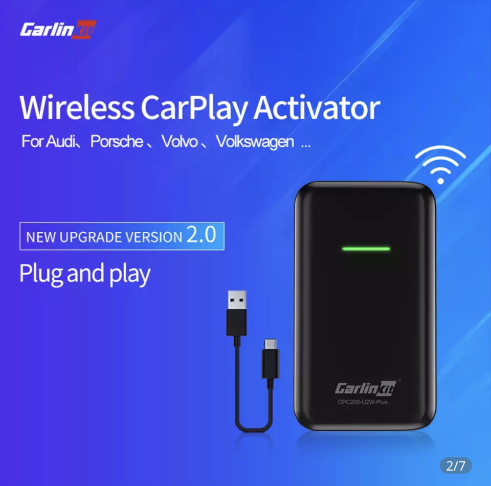 Carlinkit 2.0 Activador inalámbrico CarPlay diseño Tipo C convertir CarPlay con Cable a Wireless actualización en línea iOS 13-14 para Coches Volkswagen 2016-2020 con Cable de fábrica CarPlay 