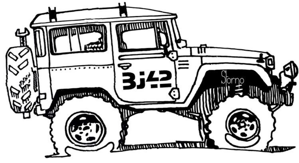 Это скетч фаната, специально разделённый на четыре части. Пришлось собрать и дорисовать с фотошопом — Toyota Land Cruiser 40