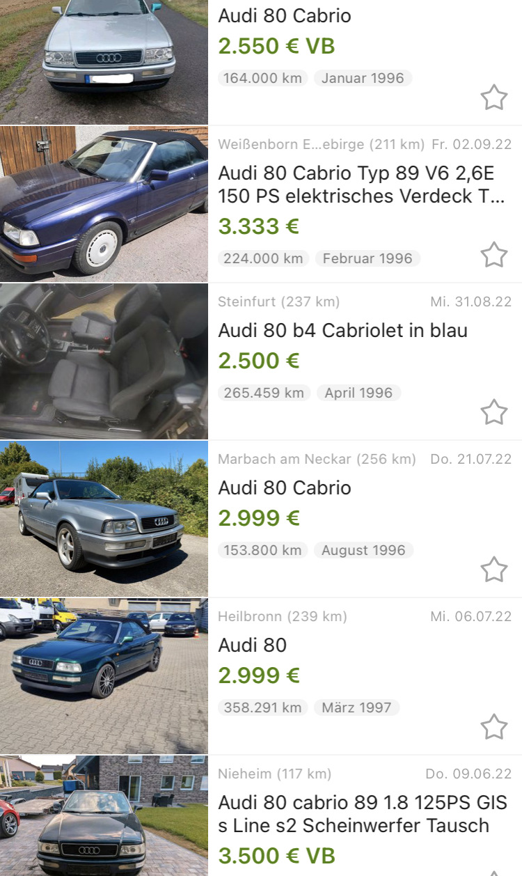 Audi 80 cabriolet из Европы — Audi Cabriolet (B4), 2,6 л, 1995 года |  наблюдение | DRIVE2