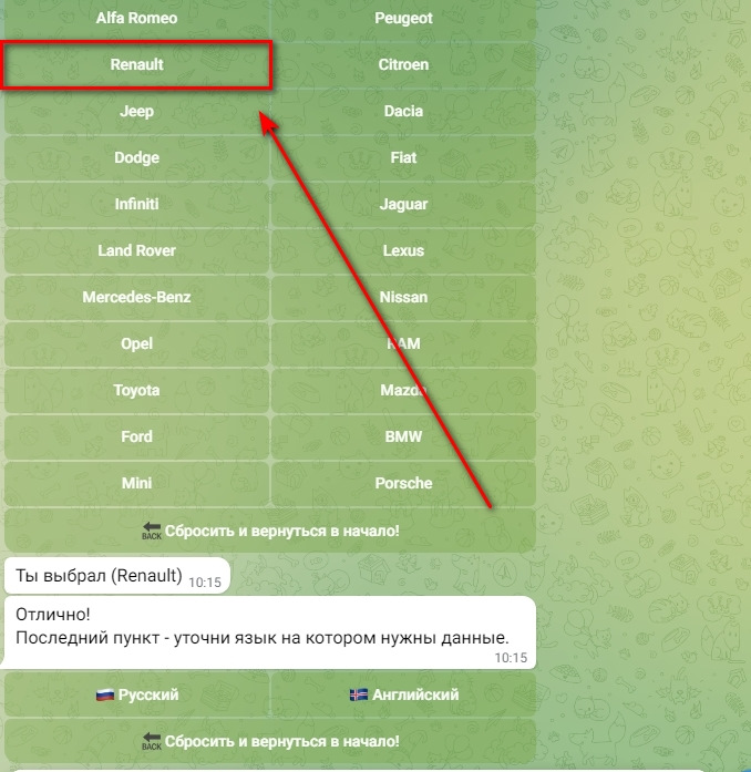 Выбор типа проверки Renault
