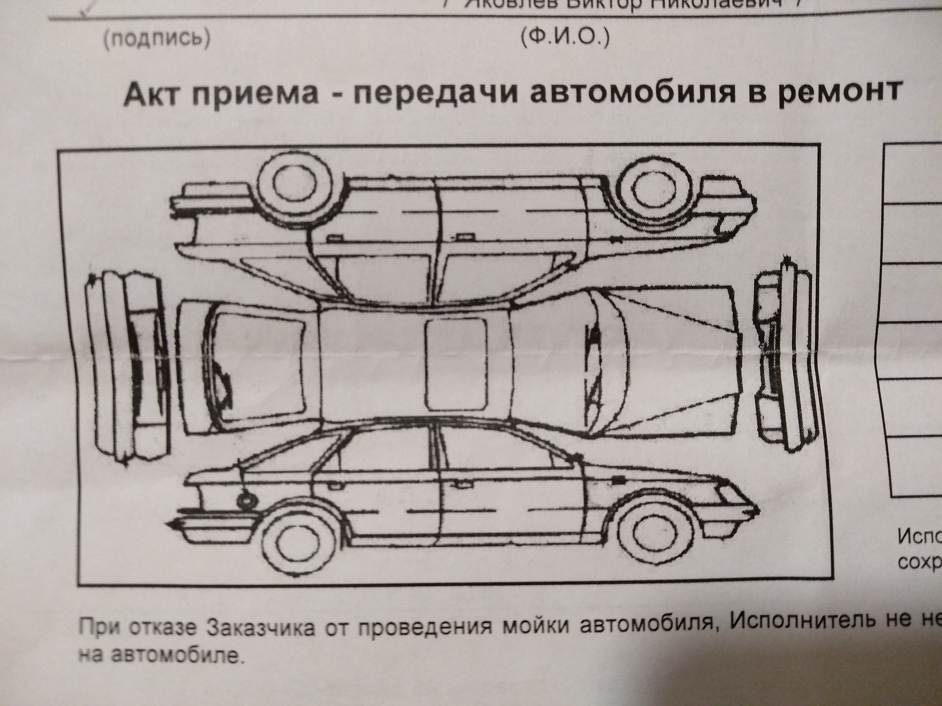 Акт приема передачи авто с рисунком авто