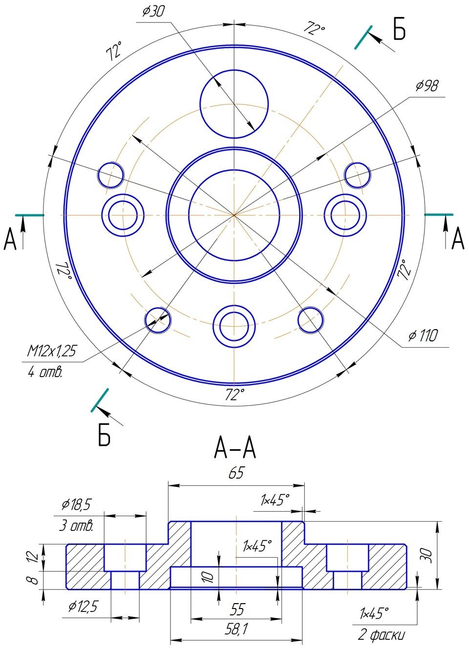 Чертеж проставки 4х98 на 4х98