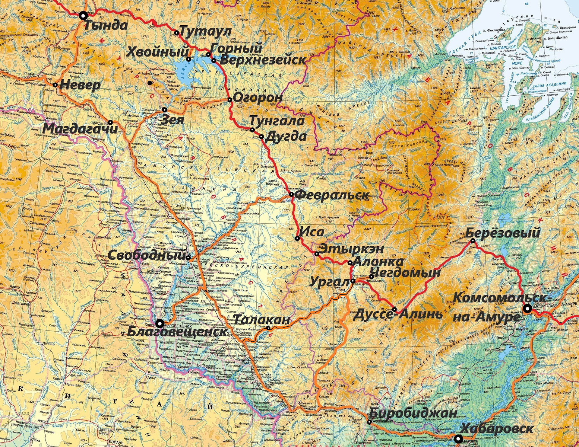 Расстояние до партизанска. Тында на карте. Амурская область на карте. Карта железных дорог Амурской области. Тында на карте России.