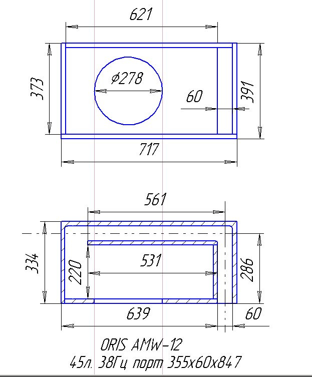 Короб для сабвуфера 15 чертеж