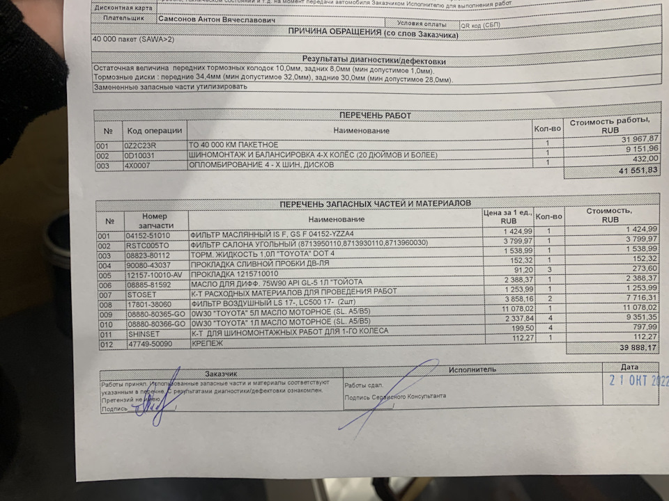 Работы на ТО-40 и шиномонтаж — Lexus LC 500. Запчасти на фото: 0415251010, 04152YZZA4, 8713950110, 8713930110, 8713960030, 0882380112, 9008043037, 1215710010, 0888581592, 1780138060, 0888080365GO, 0888080366GO, S0090, 125399, O7802, 238837
