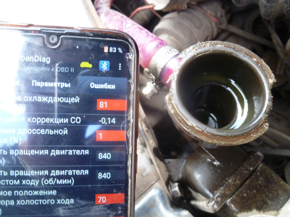 За одно проверил термостат, при 81° по ДТ открылся термостат освободив не мало воздуха, ОЖ в горловине опустилась — Lada 2120 Надежда
