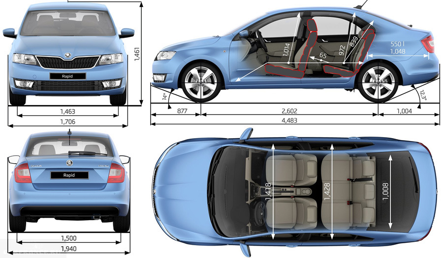 Размер заднего дивана шкода рапид
