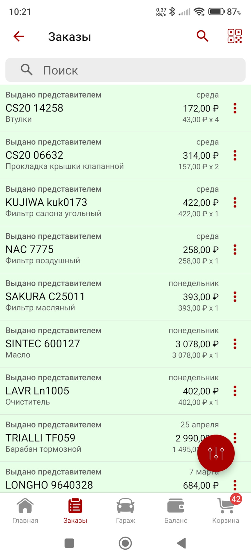 Все что купил, по списку. — Lada Гранта Лифтбек (2G). Запчасти на фото: C25011, TF059, 9640328