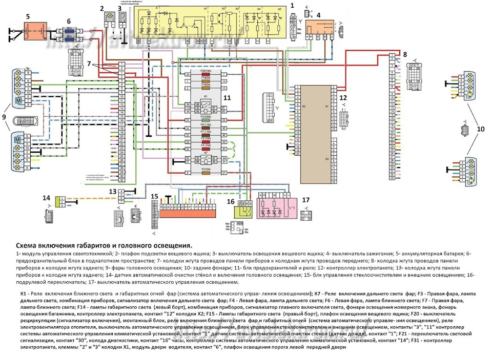 Схема ближнего света лада приора