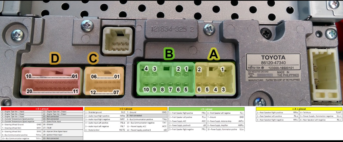 Схема разъема магнитолы тойота