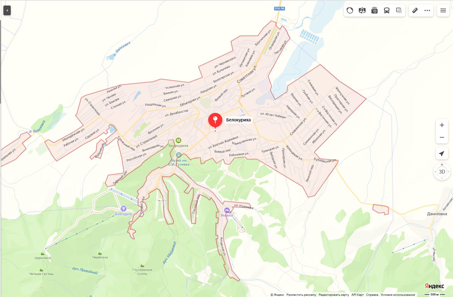 Город Белокуриха на карте Алтайского края