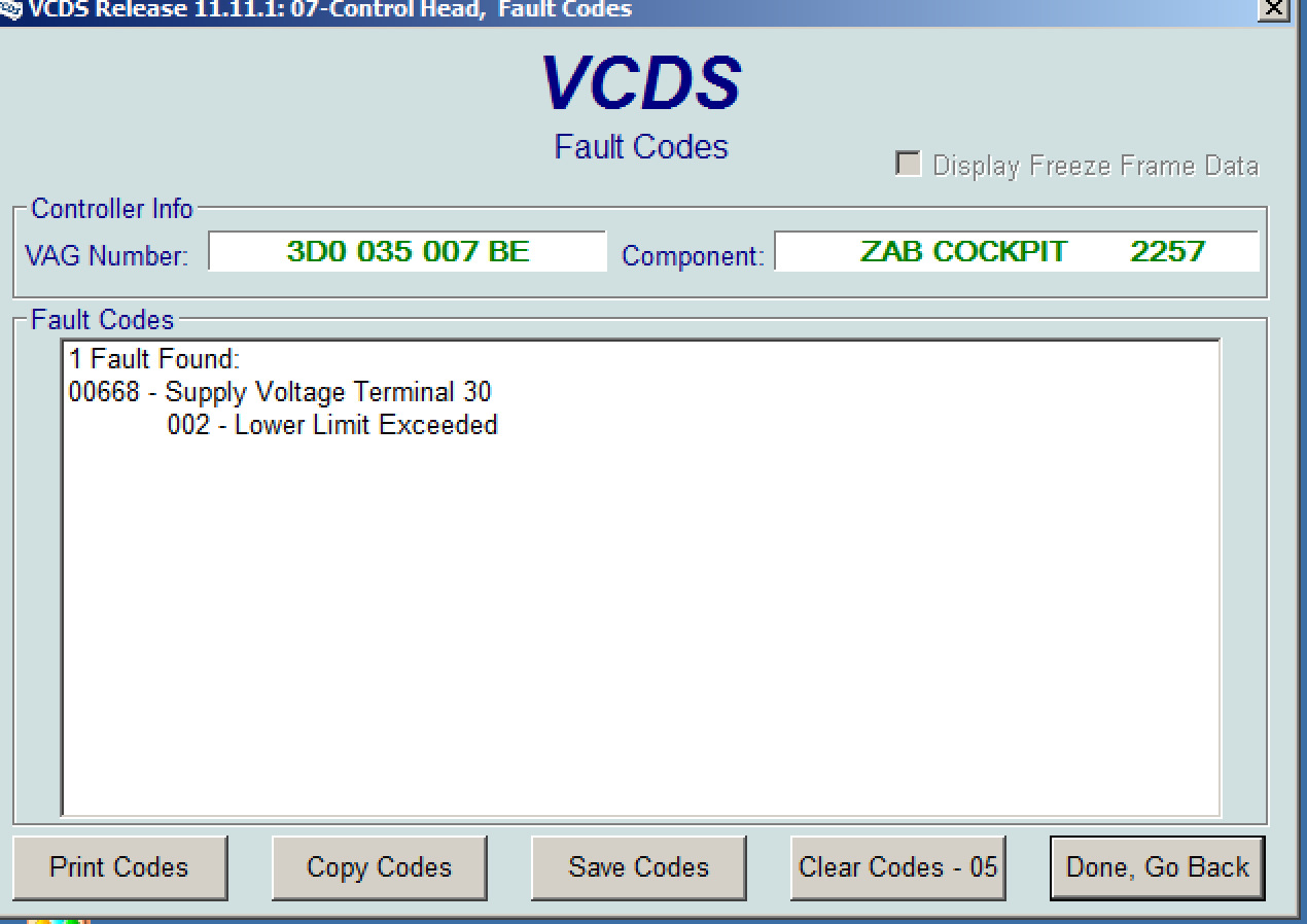 Vag fault code