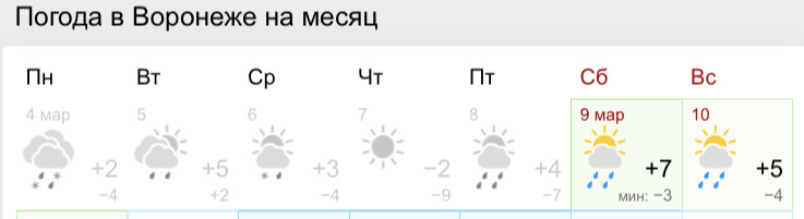 Погода воронеж на 10 на месяц