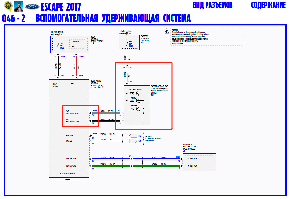 Схема подключения подушки безопасности