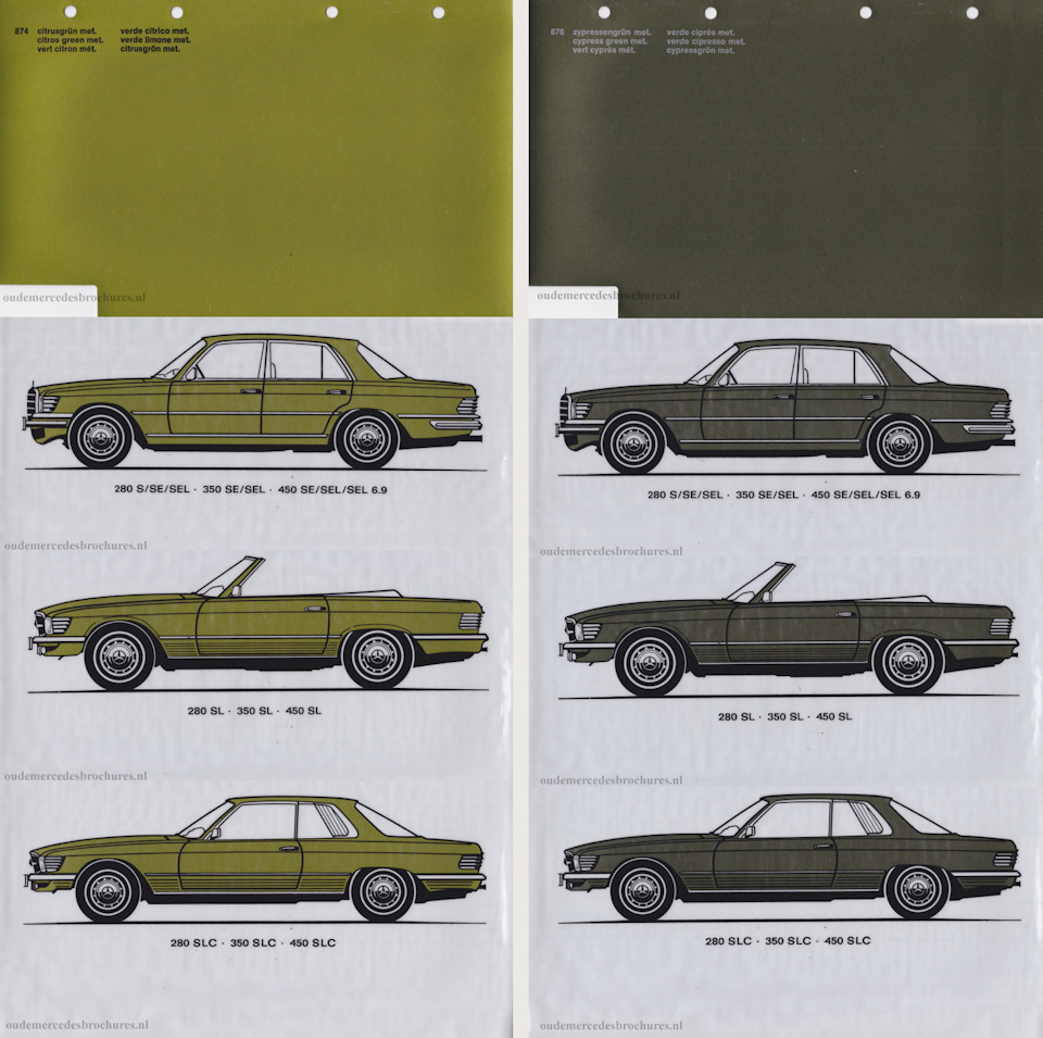 Окраска и интерьер автомобилей Mercedes S и SE-класса, 1975 год. Брошюра. —  DRIVE2