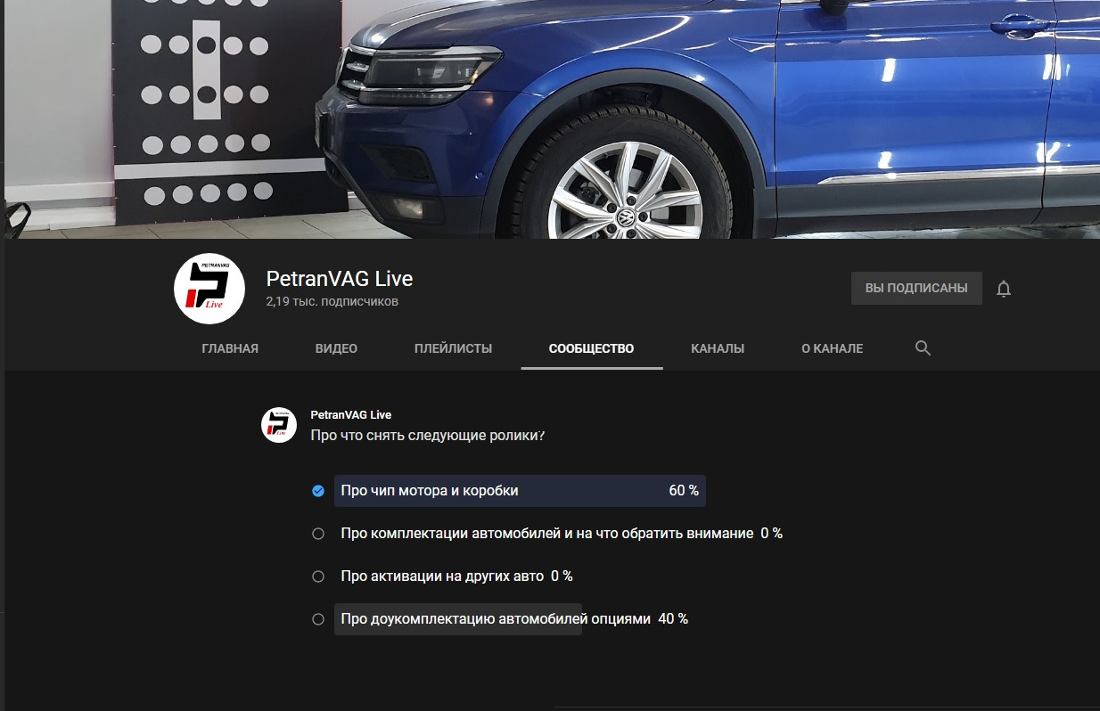 Ютуб — голосование: Про что снять следующие ролики? — PetranVAGservice на  DRIVE2