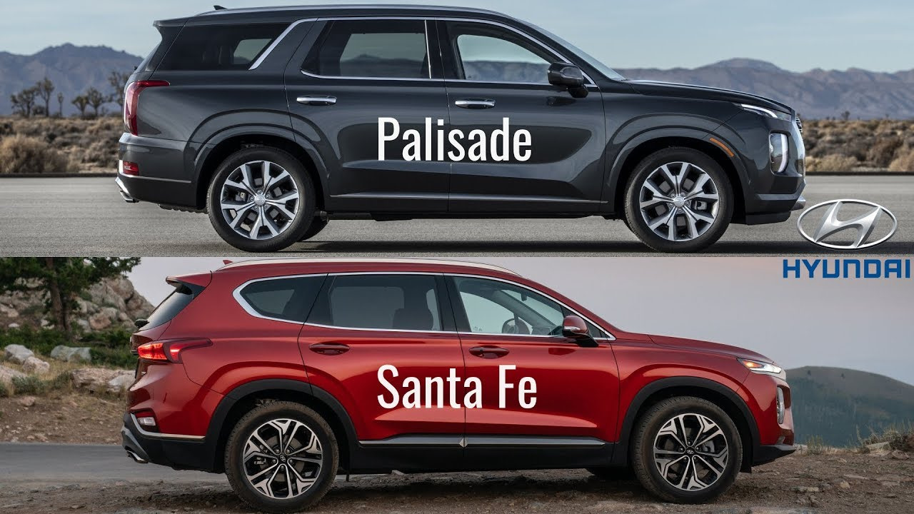 Santa fe сравнение. Санта Фе Палисад. Хендэ Санта Фе и Палисад. Hyundai Santa Fe vs Palisade. Санта Фе Палисад 2020.