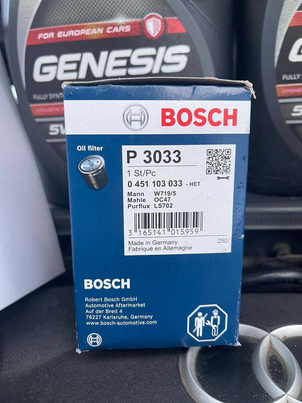 Масляный фильтр — Audi A6 (C6). Запчасти на фото: P3033, 0451103033, W7195, OC47, LS702
