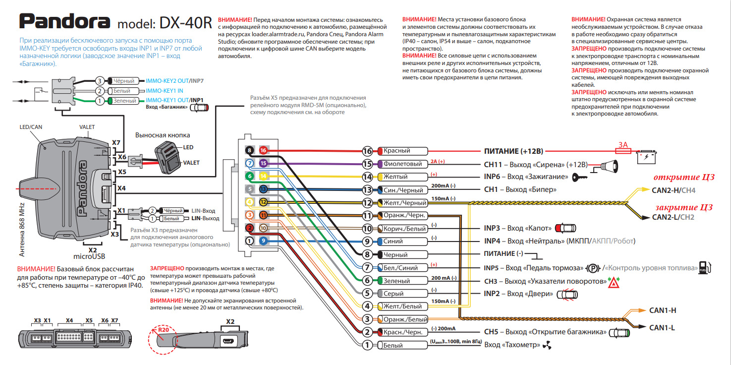 Пандора dx50 схема подключения