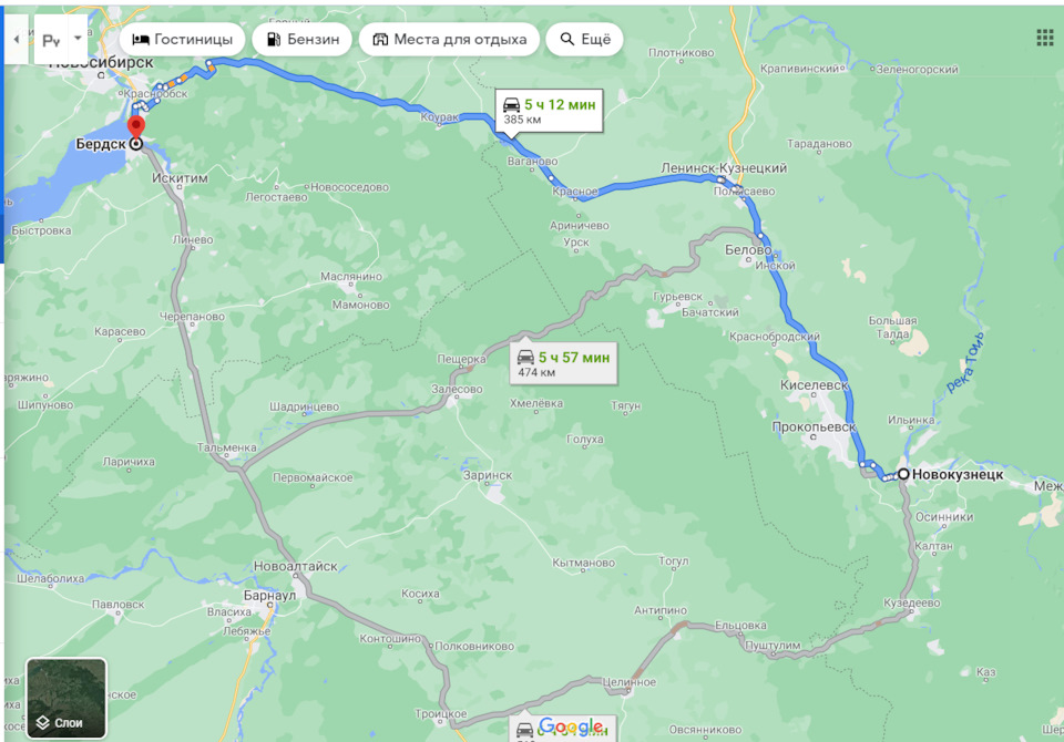 Бердск - Барнаул: расстояние, маршрут, длина пути, карта