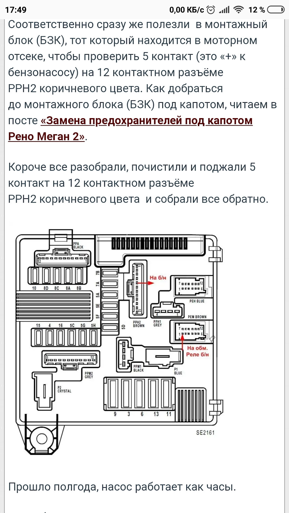 Схема подкапотных предохранителей меган 2