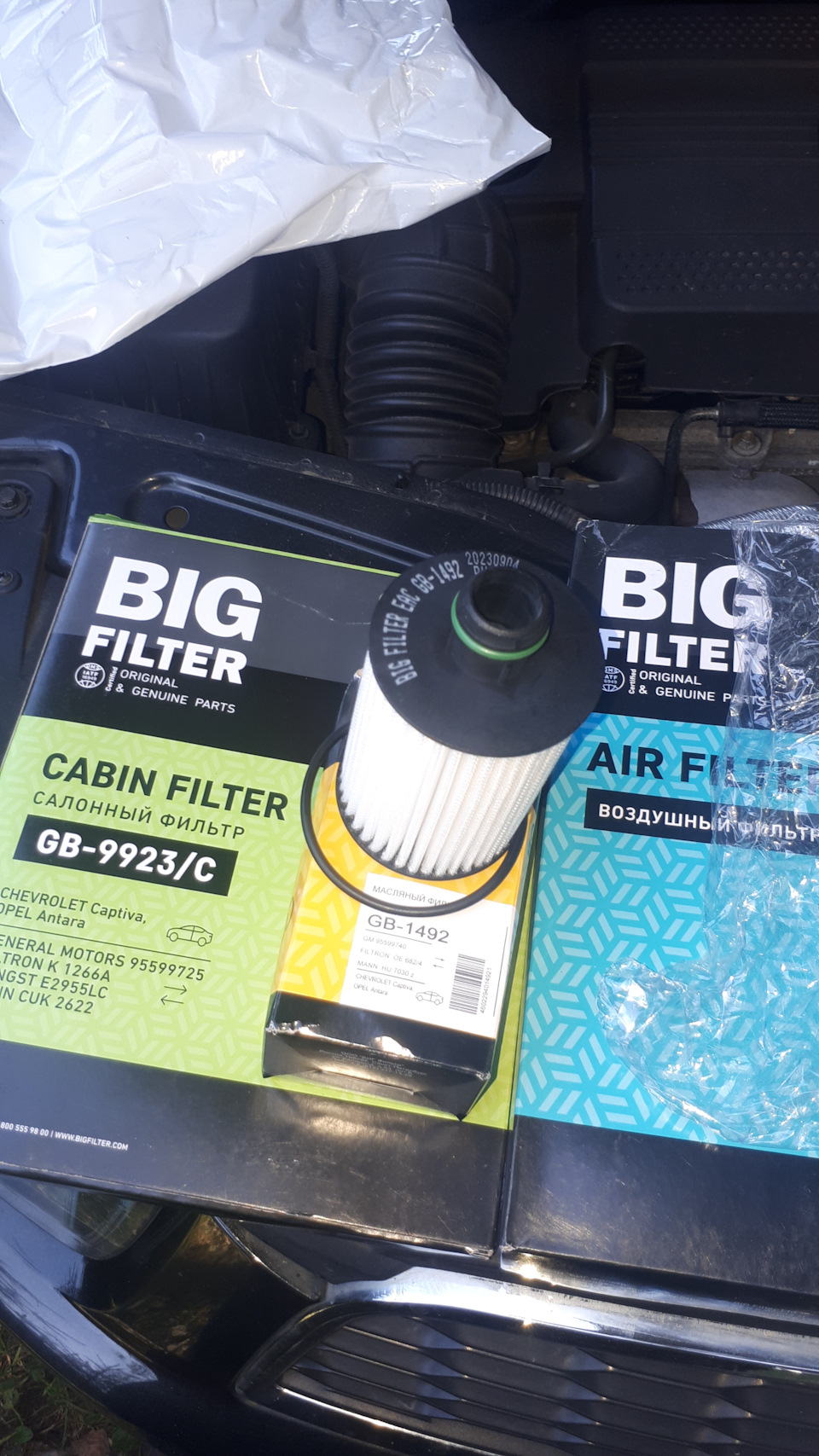 масляный фильтр — Chevrolet Captiva (1G). Запчасти на фото: GB9923C, 95599725, K1266A, E2955LC, CUK2622, GB1492