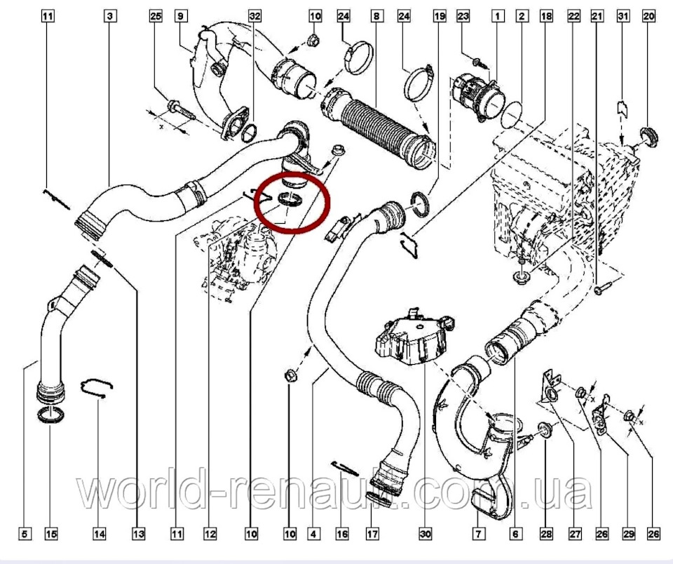 Патрубок интеркулера, уплотнительные кольца — Renault Megane III, 1,5 л ...