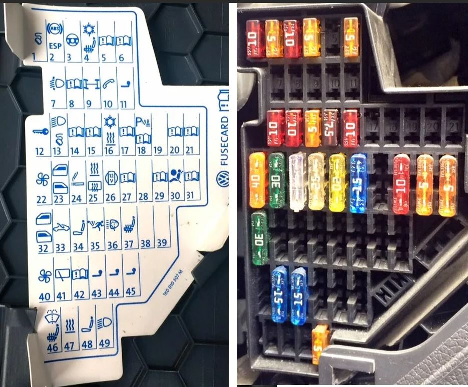 Распиновка предохранителей фольксваген